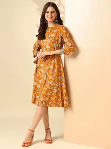 Anouk Floral Printed Mandarin Collar Tie-Ups Detail Shirt Dress