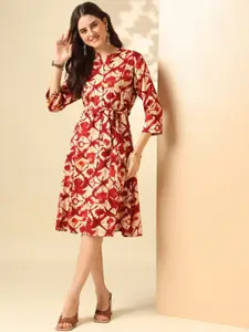 Anouk Abstract Printed Mandarin Collar Tie-Ups Detail Shirt Dress