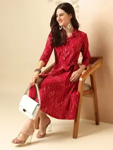 Anouk Women Abstract Printed Knee Length Shirt Dress