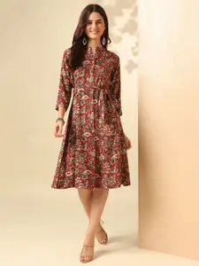 Anouk Red Ethnic Motifs Print A-Line Dress