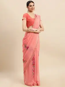 Ishin Floral Beads and Stones Poly Georgette Saree