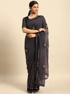 Ishin Ethnic Motifs Beads and Stones Poly Georgette Saree