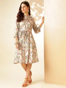 Anouk Floral Printed Mandarin Collar Tie-Ups Detail Shirt Dress