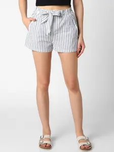 VASTRADO Women Striped Mid-Rise Cotton Shorts