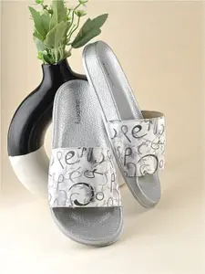 DressBerry Women Silver Toned Printed Sliders