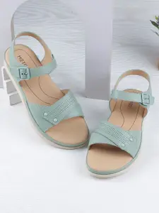 Metro Open Toe Flats with Laser Cuts