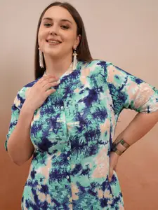 Vishudh Women Plus size Abstract Printed Mandarin Collar A-Line Kurta