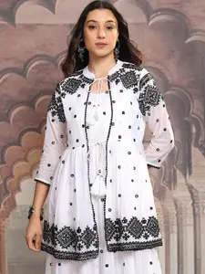 Vishudh Women Embroidered Shoulder Straps Tiered Fit & Flare Maxi Dress With Shrug