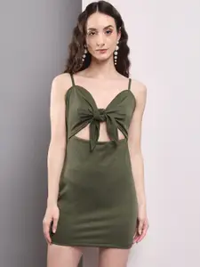 TANDUL Shoulder Straps Cut-Outs Straight Jacquard Sheath Mini Dress