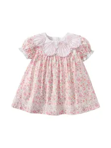 StyleCast Girls Pink Floral Printed Peter Pan Collar Pure Cotton A-Line Dress