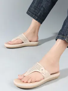 DressBerry Cream-Coloured Comfort T-Strap Flats