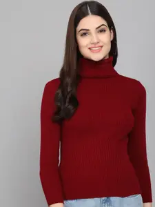 TANDUL Turtle Neck Long Sleeves Striped Pullover Sweater