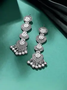 Yellow Chimes Silver-Plated Contemporary Oxidised Drop Earrings