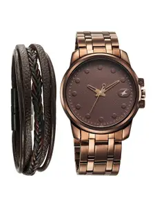 Fastrack Men Brass Dial & Stainless Steel Bracelet Style Straps Analogue Watch 3314QM02F