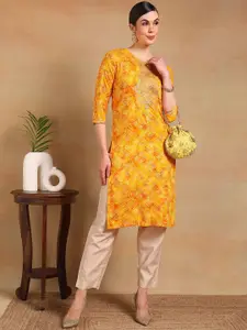 KALINI Round Neck Bandhani Printed Round Neck Straight Kurta