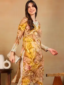 KALINI Floral Printed V-Neck Kurta