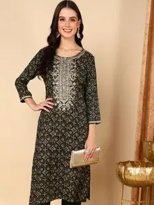 KALINI Ethnic Motifs Printed Thread Work Straight Kurta
