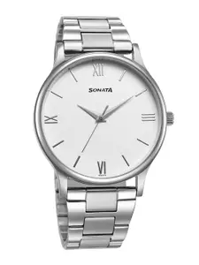 Sonata Men Brass Stainless Steel Bracelet Style Straps Analogue Watch 77105SM12W