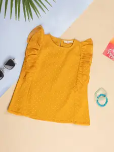 Purple United Kids Girls Self Design Flutter Sleeves Cotton Top