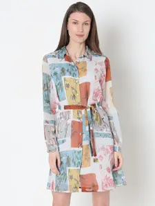 Vero Moda Women Floral Printed Cuffed Sleeves Shirt Dress