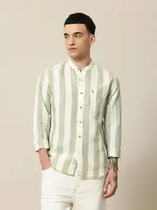 Mr Bowerbird Men Premium Tailored Fit Striped Linen Cotton Casual Shirt