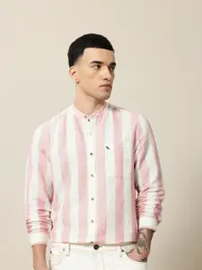 Mr Bowerbird Men Premium Tailored Fit Striped Linen Cotton Casual Shirt