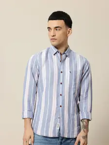 Mr Bowerbird Men Premium Tailored Fit Striped Linen Cotton Casual Shirt