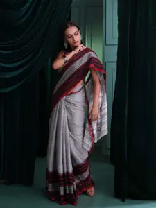 Indethnic Striped Pure Cotton Taant Saree
