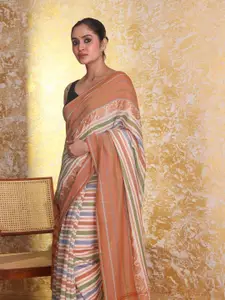 Indethnic Striped Pure Cotton Taant Saree