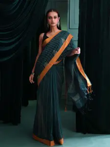 Indethnic Striped Pure Cotton Jamdani Saree