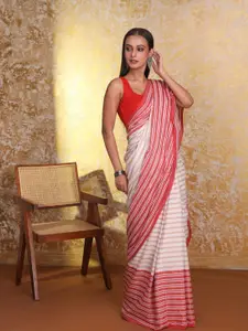 Indethnic Striped Pure Cotton Taant Saree