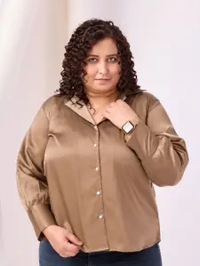 RACHNA Standard Plus Size Cuban Collar Long Cuffed Sleeves Regular Fit Formal Shirt