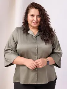 RACHNA Plus Size Standard Spread Collar Satin Casual Shirt