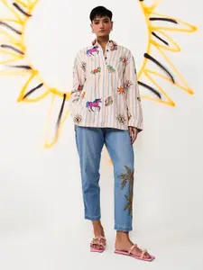 VERB BY PALLAVI SINGHEE Vertical Stripes Relaxed Fit Cotton Casual Shirt