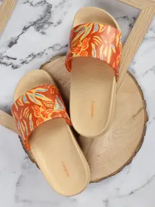 DressBerry Women Orange-Coloured Printed Sliders