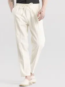 Snitch Cream Classic Loose Fit Mid-Rise Cotton Trousers