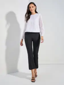 Styli Striped Round Neck Full Sleeve Top With Lining