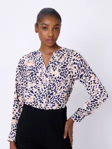 COVER STORY Comfort Animal Printed Mandarin Collar Casual Shirt