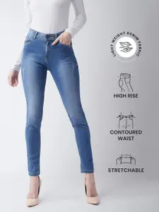Miss Chase Women Skinny Fit High-Rise Heavy Fade Low Distress Cotton Stretchable Jeans