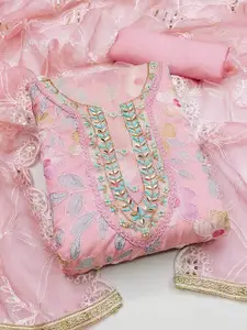 Peachmode Printed Organza Unstitched Dress Material