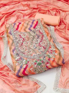 Peachmode Embroidered Organza Unstitched Dress Material