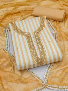 Peachmode Striped Printed Beads and Stones Pure Cotton Unstitched Dress Material