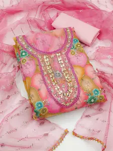 Peachmode Printed Organza Unstitched Dress Material