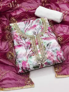 Peachmode Printed Organza Unstitched Dress Material