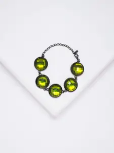 Rhea Rhodium-Plated Emerald Gemstone Link Bracelet