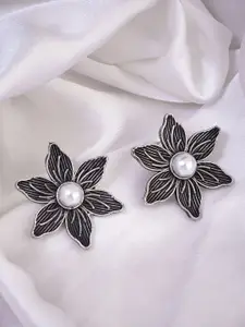 ATIBELLE Silver-Plated Beaded Contemporary Studs Earrings