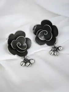 ATIBELLE Silver-Plated Floral Oxidised Drop Earrings