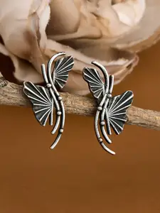 ATIBELLE Silver-Plated Contemporary Oxidised Studs Earrings