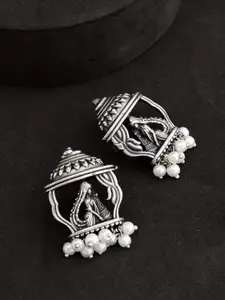 ATIBELLE Silver-Plated Beaded Contemporary Oxidised Studs Earrings