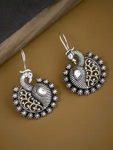 ATIBELLE Silver-Plated Stone Studded Peacock Shaped Drop Earrings